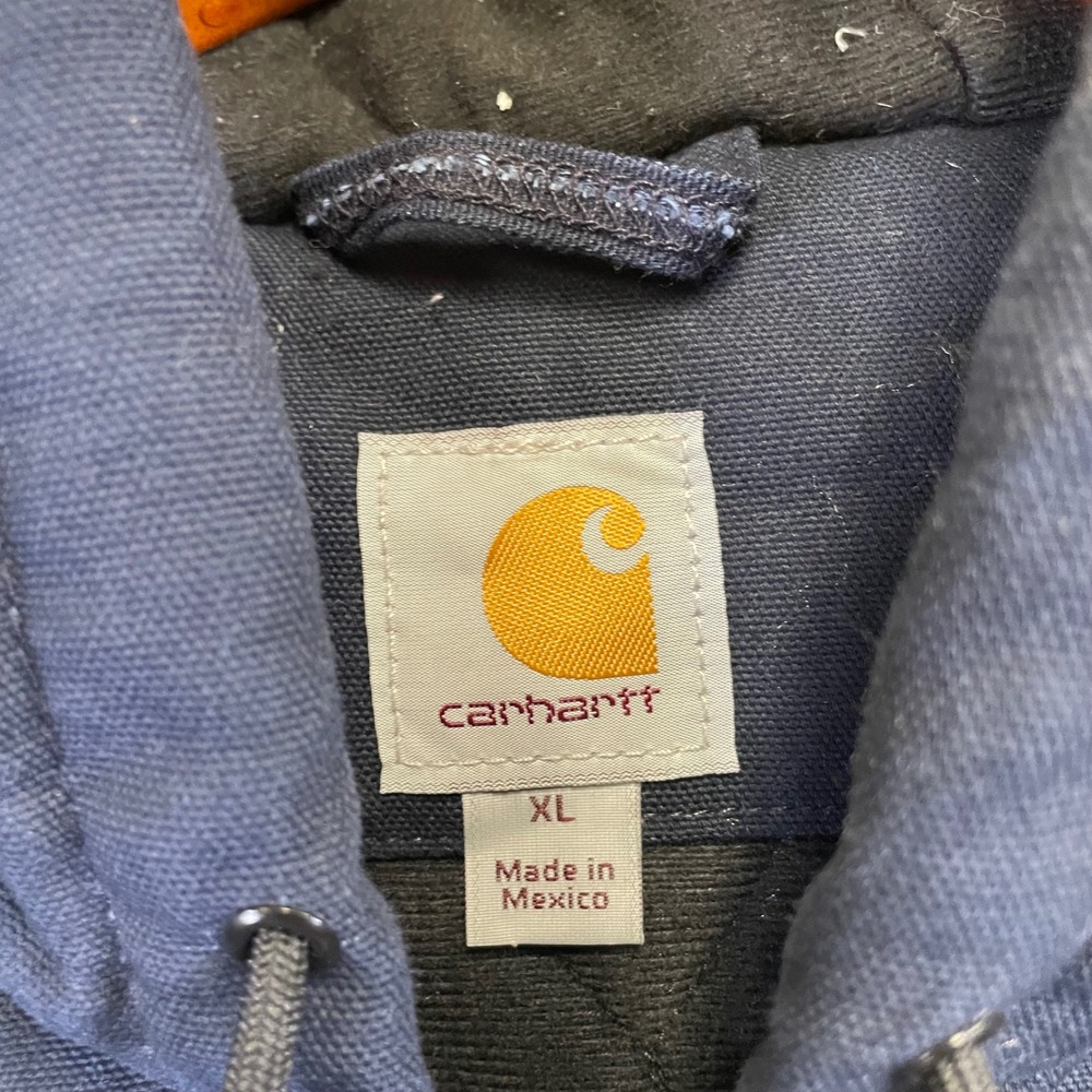 Carhartt 103940-DNY Duck Active Jacket Men's XL Navy Quilted Hooded Work Coat - Picture 2 of 5